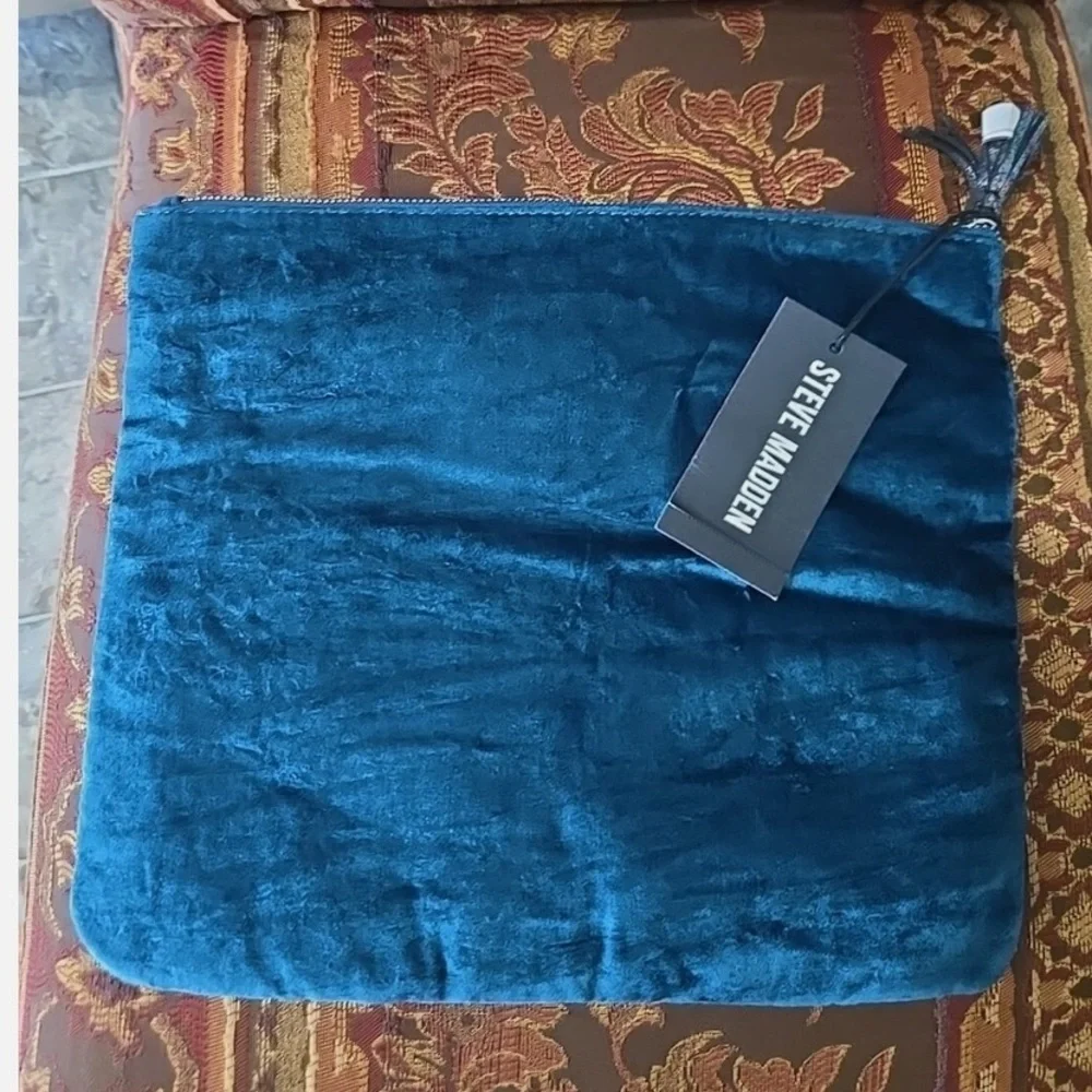 Steve Madden Blue Velvet Floral Cosmetic Bag